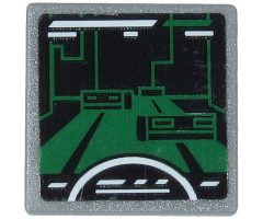 Road Sign 2 x 2 Square with Open O Clip with Dark Green Video Game Display with White Semicircle and Stripes Pattern (Sticker) - Set 71712