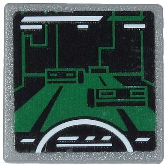 Road Sign 2 x 2 Square with Open O Clip with Dark Green Video Game Display with White Semicircle and Stripes Pattern (Sticker) - Set 71712