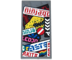 Tile 2 x 4 with Red 'ninjago', Green 'ninja', Blue Ninja Silhouette, White Stripe on Red Circle and Partial Text Pattern (Sticker) - Set 71710