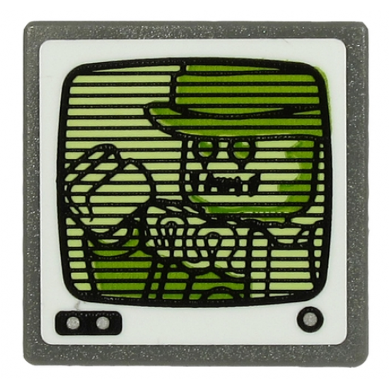 Road Sign 2 x 2 Square with Open O Clip with Ghost Clown on Yellowish Green Screen Pattern (Sticker) - Set 70432