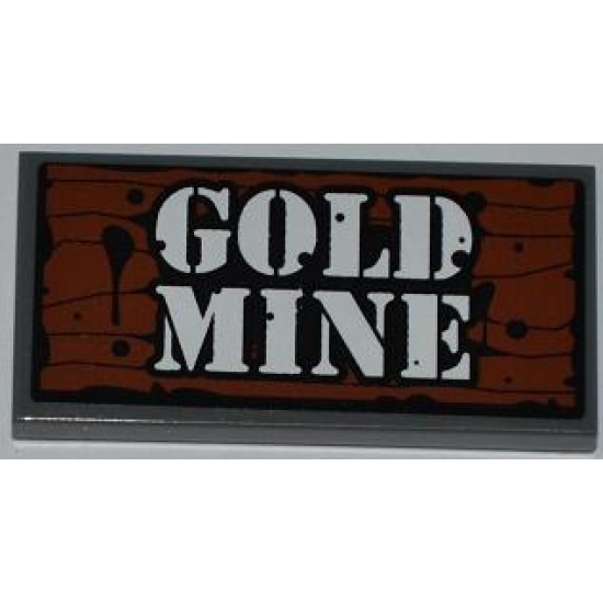 Tile 2 x 4 with Wood Grain and 'GOLD MINE' Pattern (Sticker) - Set 4441