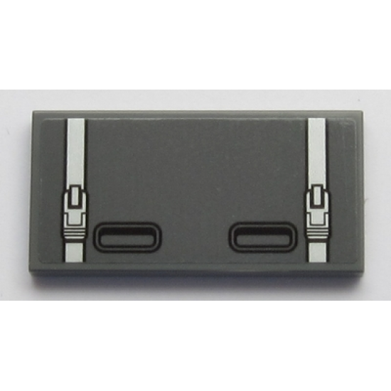 Tile 2 x 4 with Two Light Bluish Gray Belts and Two Black Handles Pattern (Sticker) - Sets 60160 / 60161