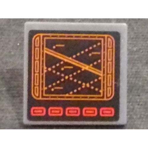 Road Sign 2 x 2 Square with Open O Clip with Computer Screen with Dark Orange Dotted Lines and Red Buttons Pattern (Sticker) - Set 76023