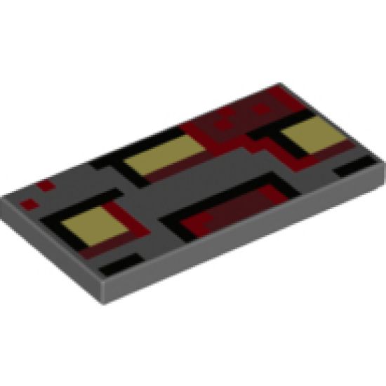 Tile 2 x 4 with Pixelated Black, Bright Light Yellow, Dark Red and Red Pattern (Minecraft Redstone Monstrosity Face)