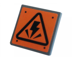 Road Sign 2 x 2 Square with Open O Clip with Electricity Danger Sign and 4 Rivets on Orange Background Pattern (Sticker) - Set 75937