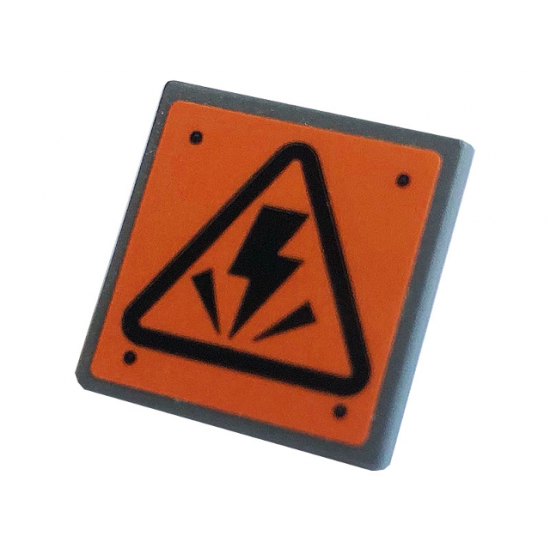 Road Sign 2 x 2 Square with Open O Clip with Electricity Danger Sign and 4 Rivets on Orange Background Pattern (Sticker) - Set 75937