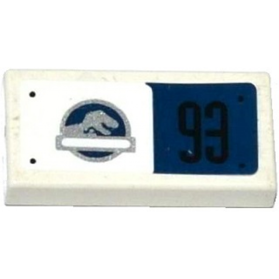 Tile 1 x 2 with Jurassic World Logo on White Background and '93' on Dark Blue Background Pattern (Sticker) - Set 75920