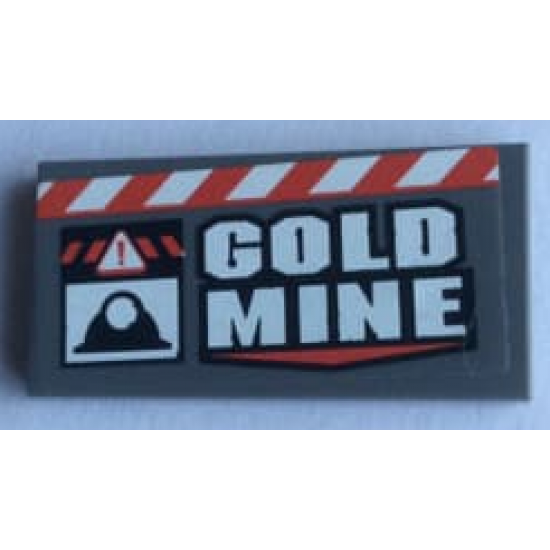 Tile 2 x 4 with 'GOLD MINE' and Red and White Danger Stripes Pattern (Sticker) - Set 60188