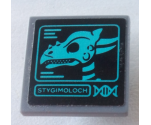 Road Sign 2 x 2 Square with Open O Clip with 'STYGIMOLOCH' and Dinosaur Skull Pattern (Sticker) - Set 75927