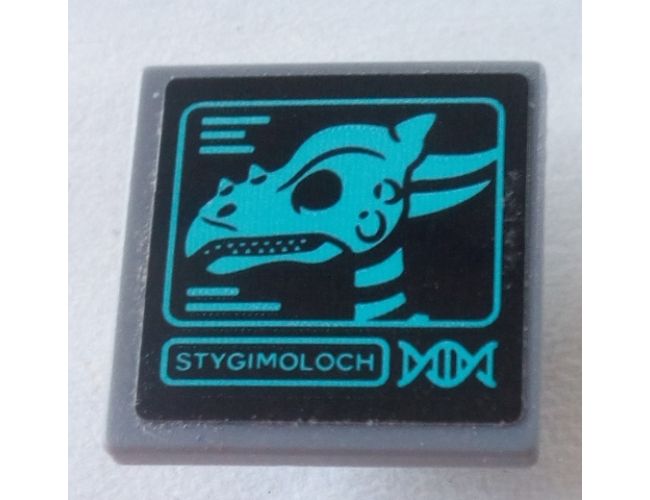 Road Sign 2 x 2 Square with Open O Clip with 'STYGIMOLOCH' and Dinosaur Skull Pattern (Sticker) - Set 75927