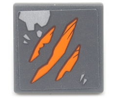 Road Sign 2 x 2 Square with Open O Clip with 3 Orange Scratches and Small Metallic Silver Damage Pattern (Sticker) - Set 70655