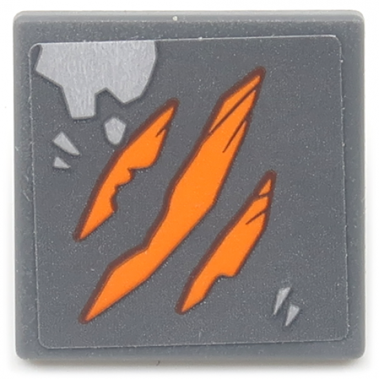 Road Sign 2 x 2 Square with Open O Clip with 3 Orange Scratches and Small Metallic Silver Damage Pattern (Sticker) - Set 70655