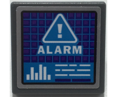 Road Sign 2 x 2 Square with Open O Clip with Dark Purple Screen with Dark Azure Grid, White Warning Triangle, 'ALARM', and Bar Graph Pattern (Sticker) - Set 70424