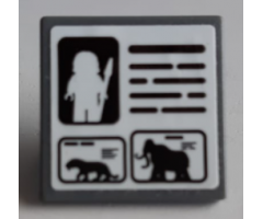 Road Sign 2 x 2 Square with Open O Clip with Caveman Minifigure, Black Lines, Saber-Toothed Tiger and Woolly Mammoth Pattern (Sticker) - Set 60200