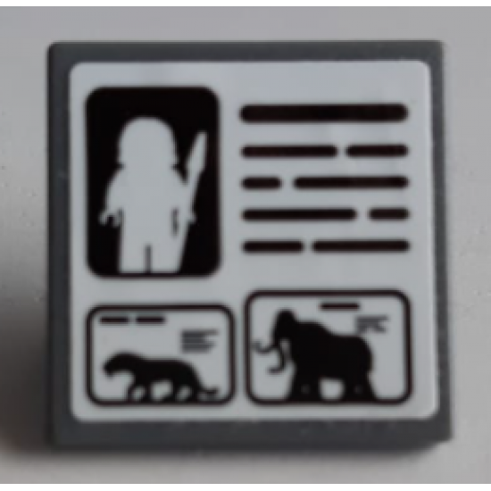 Road Sign 2 x 2 Square with Open O Clip with Caveman Minifigure, Black Lines, Saber-Toothed Tiger and Woolly Mammoth Pattern (Sticker) - Set 60200