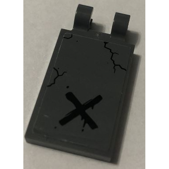 Tile, Modified 2 x 3 with 2 Open O Clips with Black 'X' and Cracks Pattern (Sticker) - Set 60170