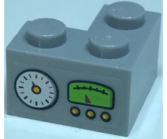 Brick 2 x 2 Corner with White and Lime Gauges and Yellow Buttons Pattern (Sticker) - Set 79117