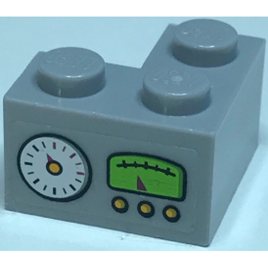 Brick 2 x 2 Corner with White and Lime Gauges and Yellow Buttons Pattern (Sticker) - Set 79117