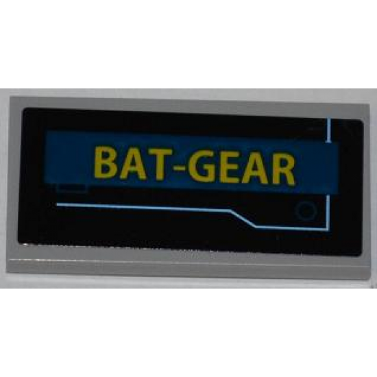 Tile 2 x 4 with Blue Line and Yellow 'BAT-GEAR' on Dark Blue Background Pattern (Sticker) - Set 6860