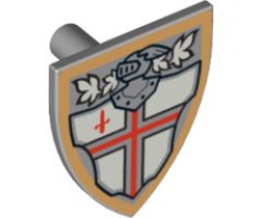 Minifigure, Shield Triangular  with Red St. George's Cross and Helmet with Face Grille Pattern