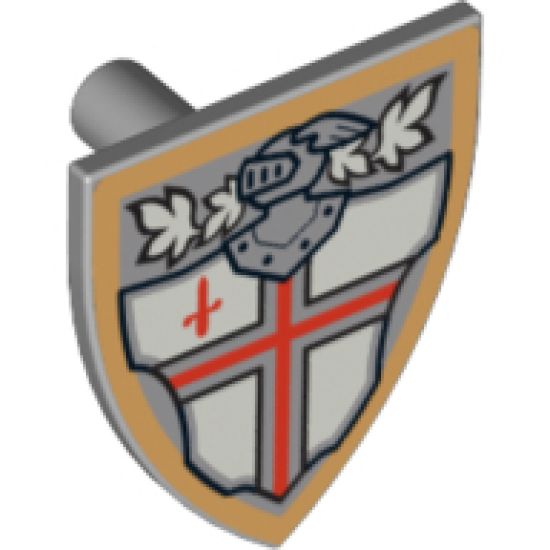 Minifigure, Shield Triangular  with Red St. George's Cross and Helmet with Face Grille Pattern