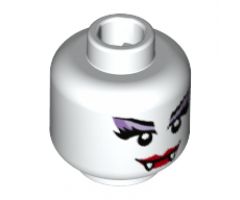 Minifigure, Head Alien Female with Red Lips, Fangs and Purple Eye Shadow Pattern - Hollow Stud