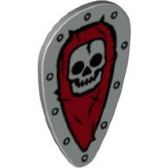 Minifigure, Shield Ovoid with Skull on Dark Red Background Pattern