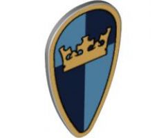 Minifigure, Shield Ovoid with Gold Crown on Dark Blue, Medium Blue Quarters Background Pattern