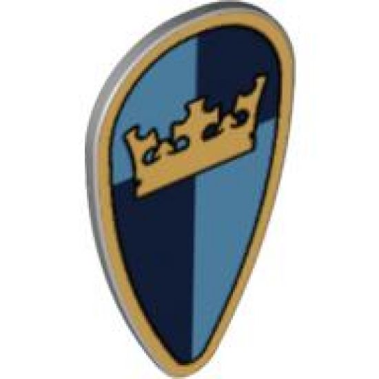 Minifigure, Shield Ovoid with Gold Crown on Dark Blue, Medium Blue Quarters Background Pattern