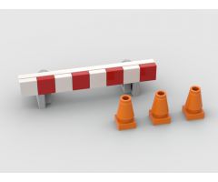 Road works barrier and traffic cones