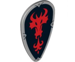 Minifigure, Shield Ovoid with Red Fire Breathing Dragon Head on Black Background Pattern