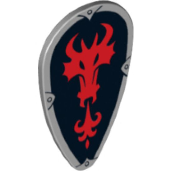 Minifigure, Shield Ovoid with Red Fire Breathing Dragon Head on Black Background Pattern