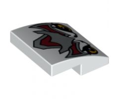 Slope, Curved 2 x 2 with Dark Red and Silver Armor and Bright Light Orange Eyes (Wolf Legend Beast) Pattern