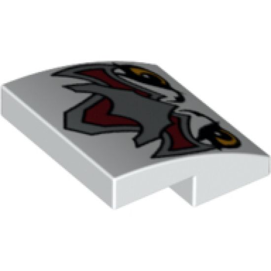 Slope, Curved 2 x 2 with Dark Red and Silver Armor and Bright Light Orange Eyes (Wolf Legend Beast) Pattern