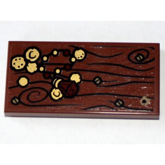 Tile 2 x 4 with Wood Grain, 4 Screws, Gold Coins and Jewel Pattern (Sticker) - Set 79010