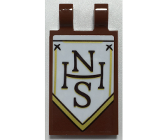 Tile, Modified 2 x 3 with 2 Open O Clips with Black and Gold 'NHS' on White Banner Pattern Model Right Side (Sticker) - Set 70425