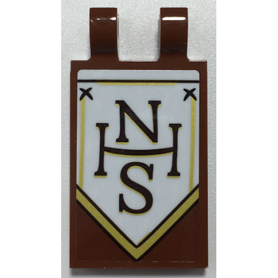 Tile, Modified 2 x 3 with 2 Open O Clips with Black and Gold 'NHS' on White Banner Pattern Model Right Side (Sticker) - Set 70425