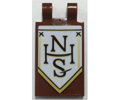 Tile, Modified 2 x 3 with 2 Open O Clips with Black and Gold 'NHS' on White Banner Pattern Model Left Side (Sticker) - Set 70425