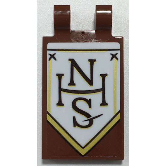 Tile, Modified 2 x 3 with 2 Open O Clips with Black and Gold 'NHS' on White Banner Pattern Model Left Side (Sticker) - Set 70425