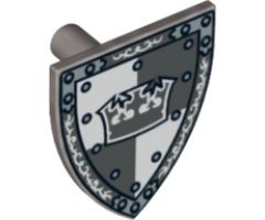 Minifigure, Shield Triangular  with Gray Crown on White and Gray Quarters Background Pattern
