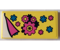 Tile 2 x 4 with Blanket with Dark Pink Gears and Flowers Pattern (Sticker) - Set 41329