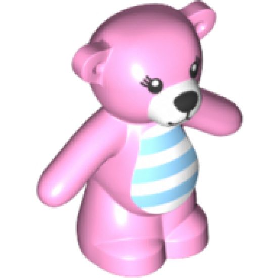 Teddy Bear with Black Eyes, Nose and Mouth, White Stomach and Muzzle and Medium Blue Stripes Pattern