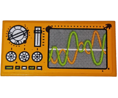 Tile 2 x 4 with Control Panel and Monitor with Lime and Orange Sine Waves Pattern (Sticker) - Set 70134