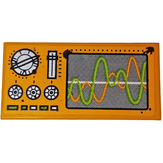 Tile 2 x 4 with Control Panel and Monitor with Lime and Orange Sine Waves Pattern (Sticker) - Set 70134