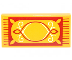 Tile 2 x 4 with Rug with Red Fringe and Border and Red and White Scrollwork Pattern (Sticker) - Set 41182