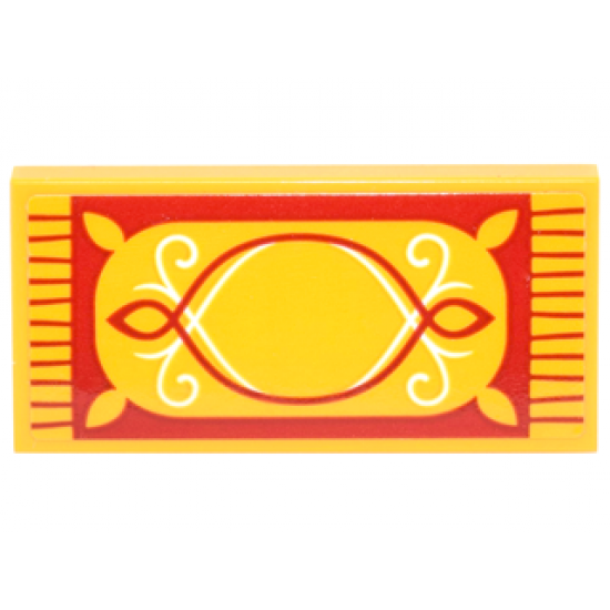 Tile 2 x 4 with Rug with Red Fringe and Border and Red and White Scrollwork Pattern (Sticker) - Set 41182