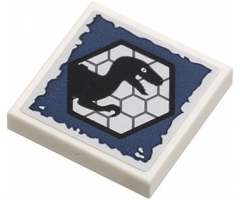 Tile 2 x 2 with Black Raptor Dinosaur Silhouette in Hexagon on Dark Blue Background Pattern (Sticker) - Set 75920