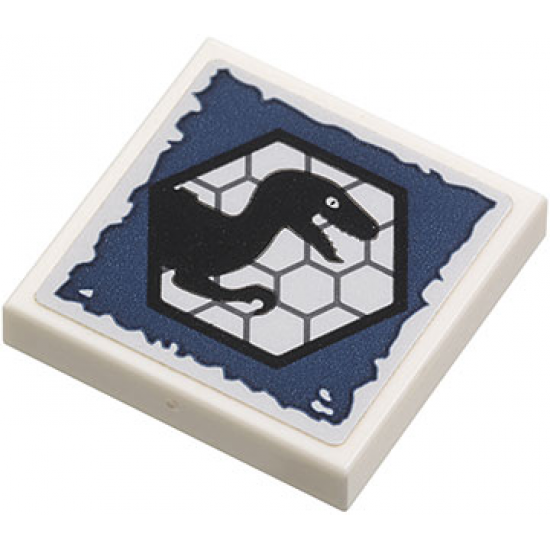 Tile 2 x 2 with Black Raptor Dinosaur Silhouette in Hexagon on Dark Blue Background Pattern (Sticker) - Set 75920