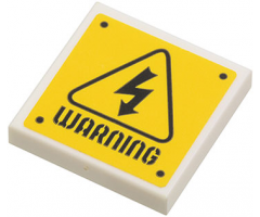 Tile 2 x 2 with Electricity Danger Sign, 'WARNING' and Rivets Pattern (Sticker) - Set 75920