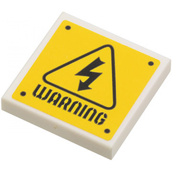 Tile 2 x 2 with Electricity Danger Sign, 'WARNING' and Rivets Pattern (Sticker) - Set 75920